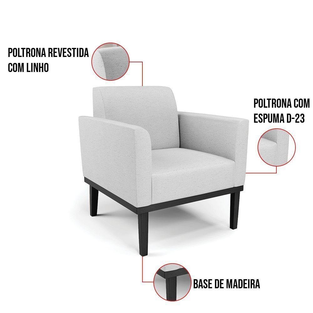 Kit 2 Poltronas Base De Madeira Fixa Preto Marisa Linho D03 - D'Rossi A05 Cinza - 4