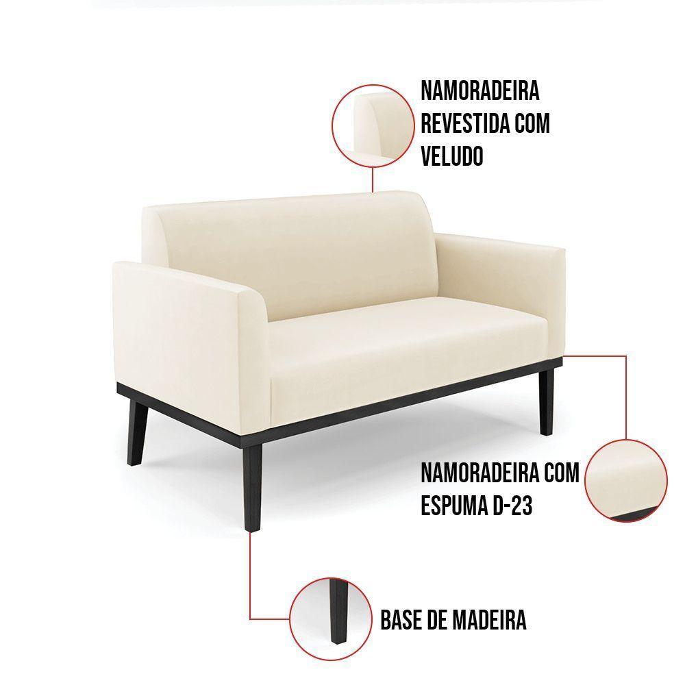 Sofá Namoradeira Com Poltrona Base De Madeira Fixa Preto Marisa Veludo Bege D03 - D'Rossi - 7