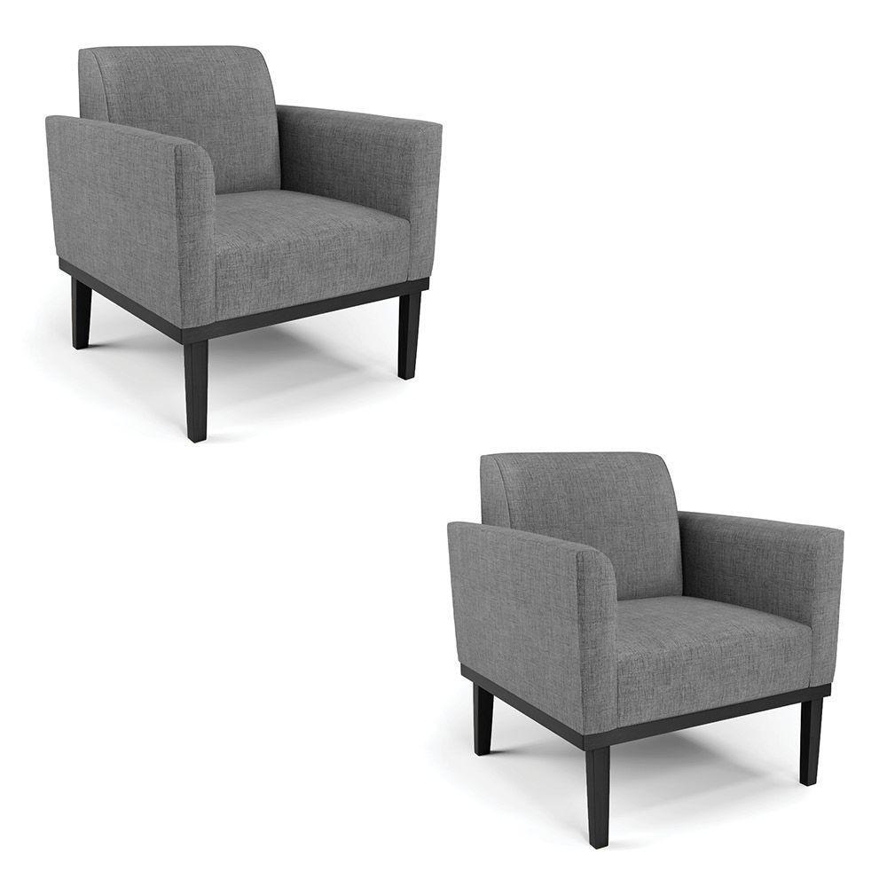 Kit 2 Poltronas Base De Madeira Fixa Preto Marisa Linho D03 - D'Rossi A26 Grafite - 1