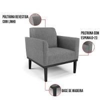 Kit 2 Poltronas Base De Madeira Fixa Preto Marisa Linho D03 - D'Rossi A26 Grafite - 7