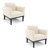 Kit 2 Poltronas Base De Madeira Fixa Preto Marisa Veludo D03 - D'Rossi Bege - 1