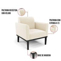 Kit 2 Poltronas Base De Madeira Fixa Preto Marisa Veludo D03 - D'Rossi Bege - 5