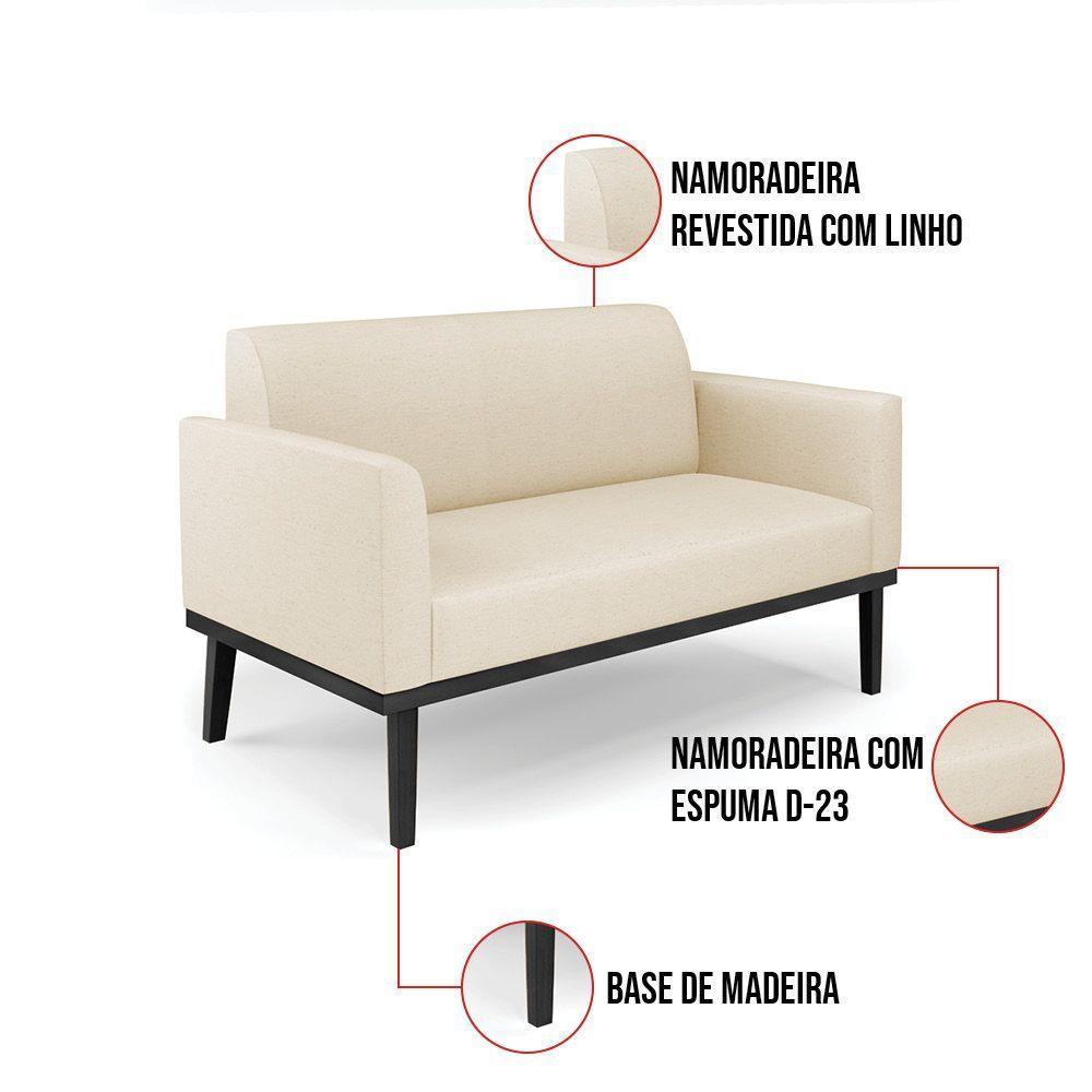 Sofá Namoradeira Com 2 Poltronas Base De Madeira Fixa Preto Marisa Linho D03 - D'Rossi A19 Bege - 2