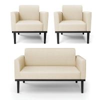 Sofá Namoradeira Com 2 Poltronas Base De Madeira Fixa Preto Marisa Linho D03 - D'Rossi A19 Bege - 1