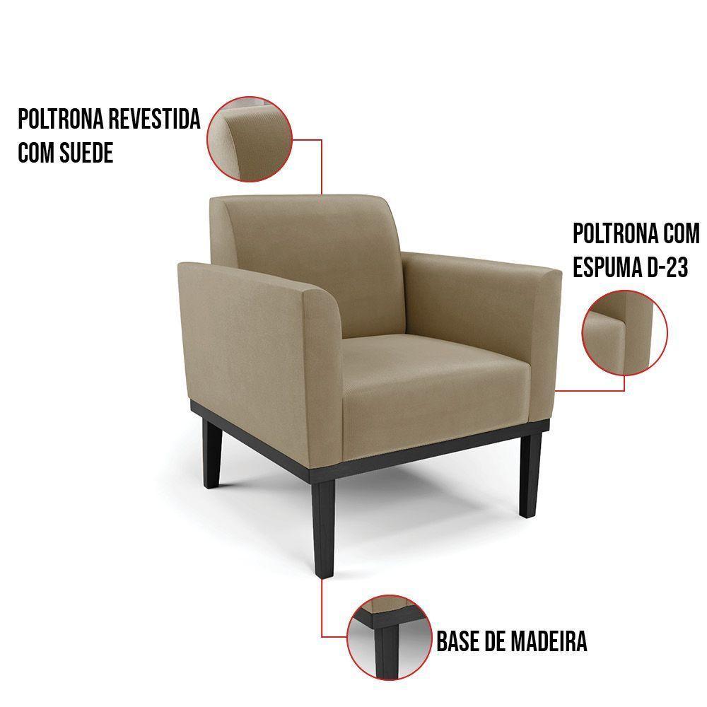 Kit 2 Poltronas Base De Madeira Fixa Preto Marisa Suede D03 - D'Rossi Marrom Rato - 2