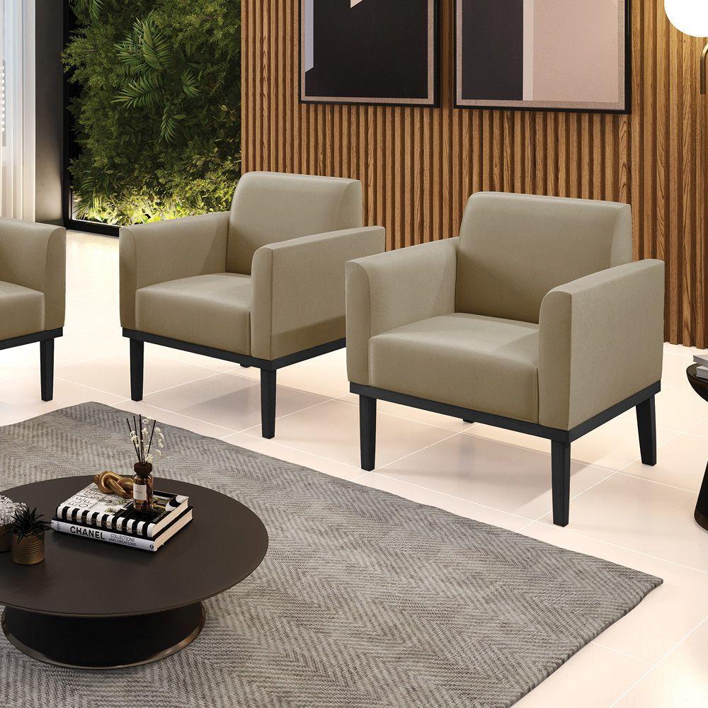 Kit 2 Poltronas Base De Madeira Fixa Preto Marisa Suede D03 - D'Rossi Marrom Rato - 4