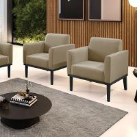 Kit 2 Poltronas Base De Madeira Fixa Preto Marisa Suede D03 - D'Rossi Marrom Rato