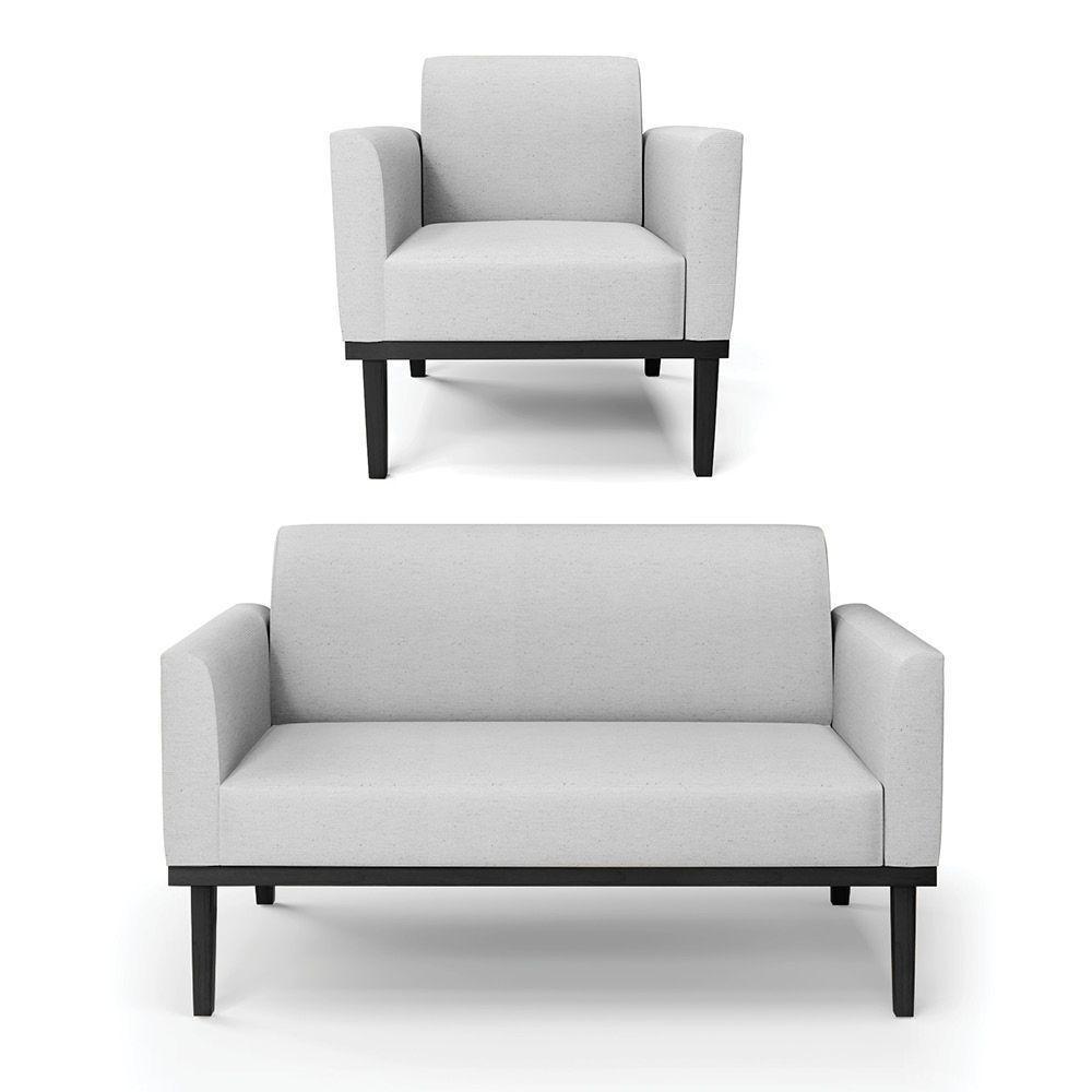 Sofá Namoradeira Com Poltrona Base De Madeira Fixa Preto Marisa Linho Cinza A05 D03 - D'Rossi - 1