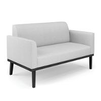 Sofá Namoradeira Com Poltrona Base De Madeira Fixa Preto Marisa Linho Cinza A05 D03 - D'Rossi - 3