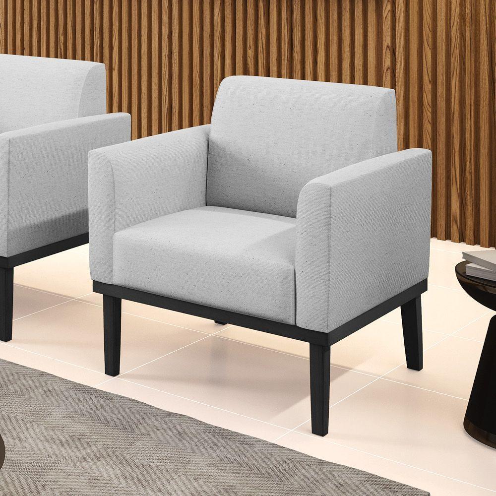 Poltrona Base De Madeira Fixa Preto Marisa Linho D03 - D'Rossi A05 Cinza - 2