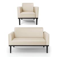 Sofá Namoradeira Com Poltrona Base De Madeira Fixa Preto Marisa Corino Bege D03 - D\'rossi - 1