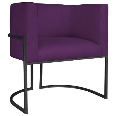 Poltrona Decorativa Luna Base De Ferro Preto Suede Cor Roxo