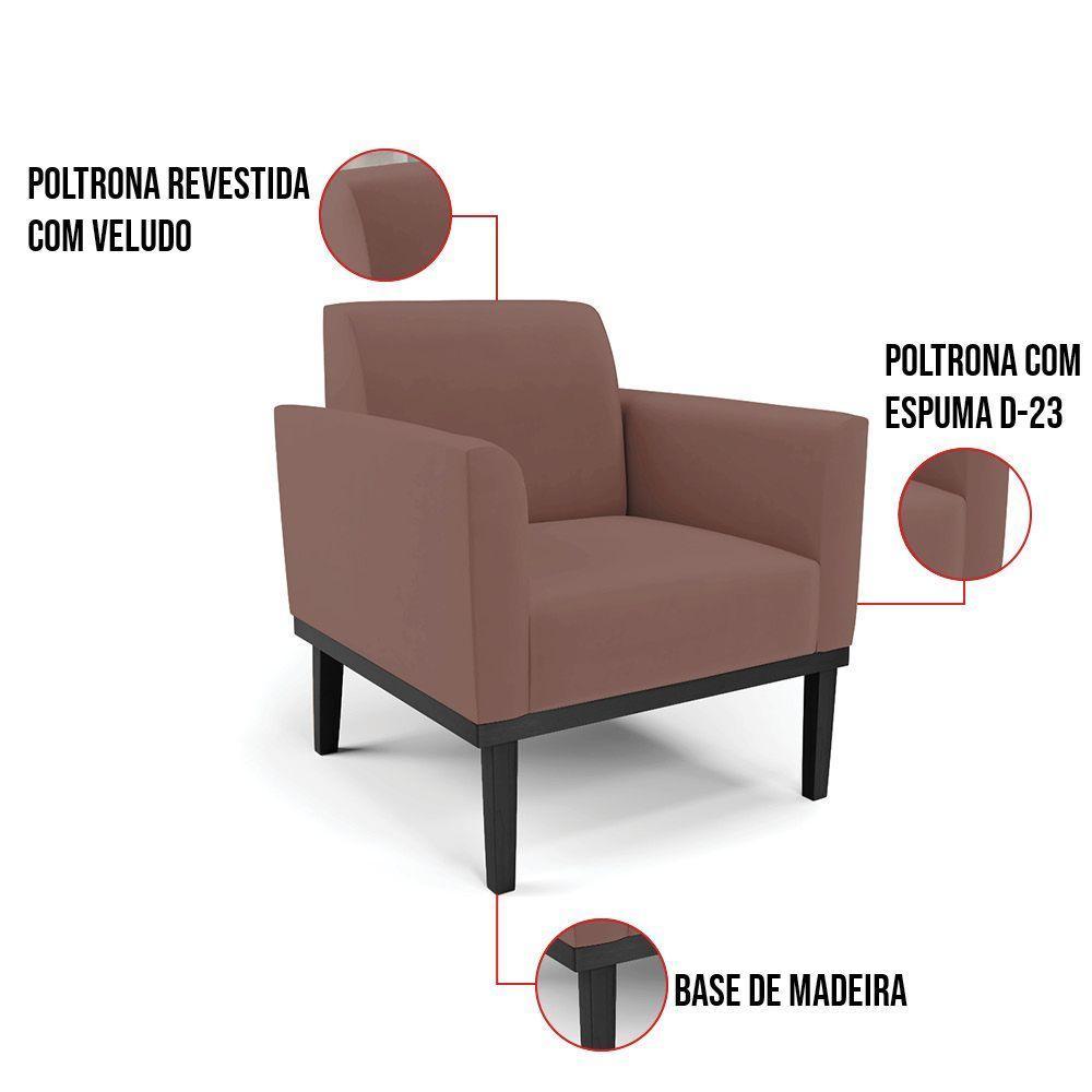 Kit 2 Poltronas Base De Madeira Fixa Preto Marisa Veludo Rosê D03 - D'Rossi - 4