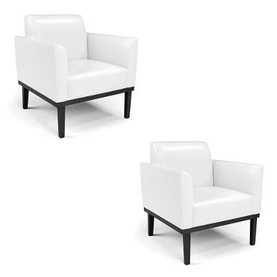 Kit 2 Poltronas Marisa D03 Base De Madeira Fixa Tecido Corano Branco Preto D'Rossi