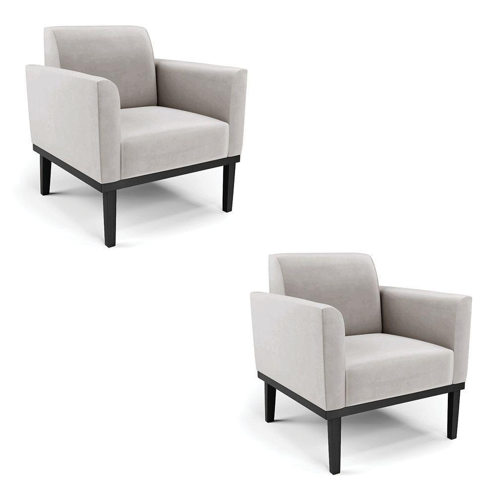 Kit 2 Poltronas Base De Madeira Fixa Preto Marisa Veludo Cinza D03 - D'Rossi - 1