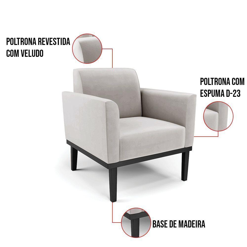 Kit 2 Poltronas Base De Madeira Fixa Preto Marisa Veludo Cinza D03 - D'Rossi - 4