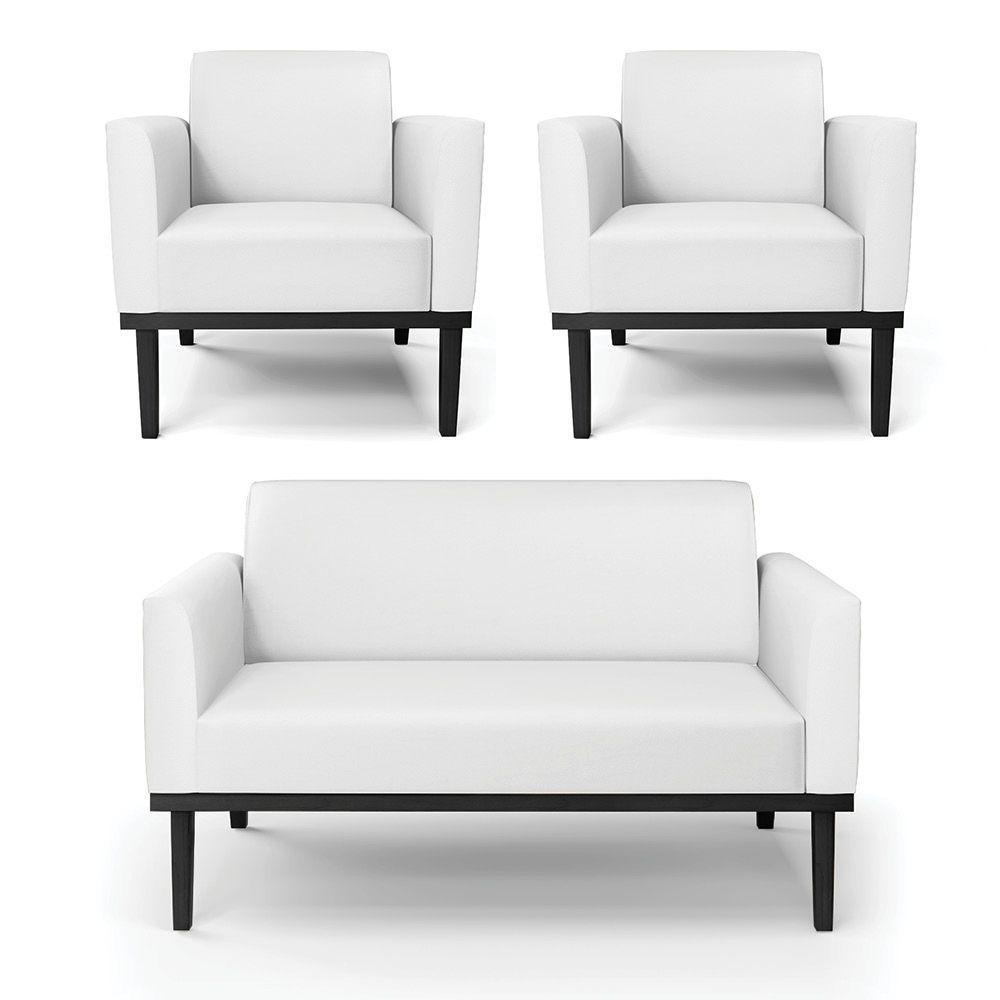 Sofá Namoradeira Com 2 Poltronas Base De Madeira Fixa Preto Marisa Corino Branco D03 - D\'rossi - 1