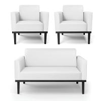 Sofá Namoradeira Com 2 Poltronas Base De Madeira Fixa Preto Marisa Corino Branco D03 - D\'rossi - 1