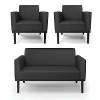 Sofá Namoradeira Com 2 Poltronas Base De Madeira Fixa Preto Marisa Corino Preto D03 - D\'rossi - 1