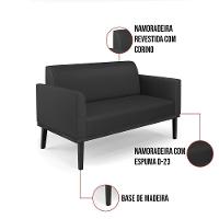 Sofá Namoradeira Com 2 Poltronas Base De Madeira Fixa Preto Marisa Corino Preto D03 - D\'rossi - 5