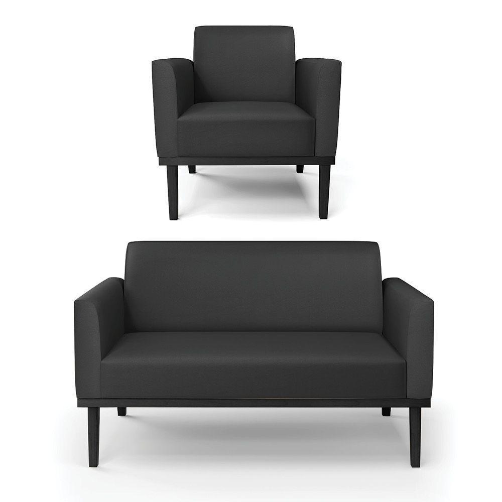 Sofá Namoradeira Com Poltrona Base De Madeira Fixa Preto Marisa Corino Preto D03 - D\'rossi - 1