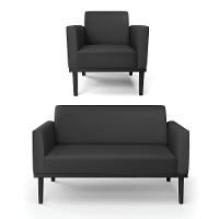 Sofá Namoradeira Com Poltrona Base De Madeira Fixa Preto Marisa Corino Preto D03 - D\'rossi - 1