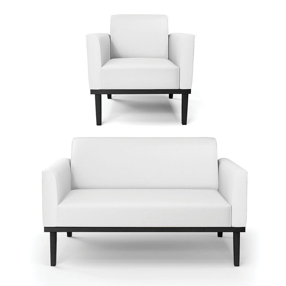 Sofá Namoradeira Com Poltrona Base De Madeira Fixa Preto Marisa Corino Branco D03 - D\'rossi - 1