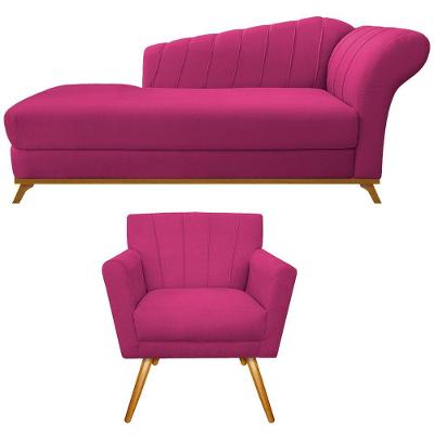 Kit Diva Recamier Vanessa 185cm Lado Esquerdo E 01 Poltrona Laura Suede Cor Pink