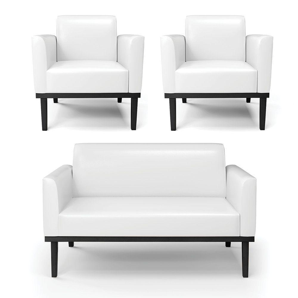 Sofá Namoradeira Com 2 Poltronas Base De Madeira Fixa Preto Marisa Corano Branco D03 - D\'rossi - 1