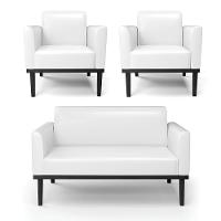 Sofá Namoradeira Com 2 Poltronas Base De Madeira Fixa Preto Marisa Corano Branco D03 - D\'rossi - 1