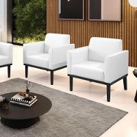 Kit 2 Poltronas Base De Madeira Fixa Preto Marisa Corano D03 - D\'rossi Cor Branco