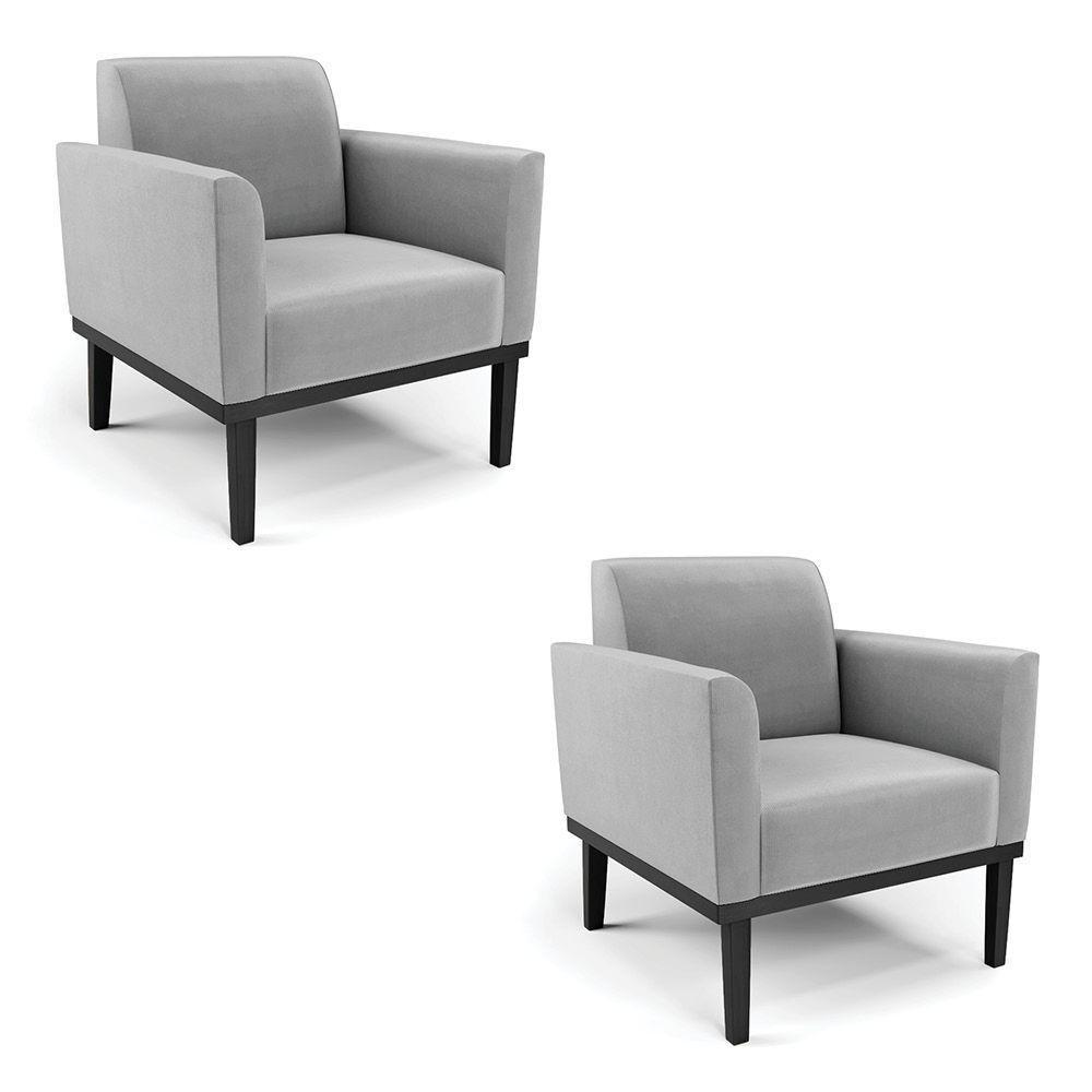 Kit 2 Poltronas Base De Madeira Fixa Preto Marisa Suede Cinza D03 - D'Rossi - 1