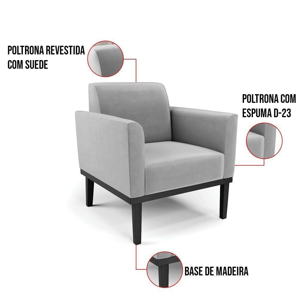 Kit 2 Poltronas Base De Madeira Fixa Preto Marisa Suede Cinza D03 - D'Rossi - 7