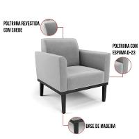 Kit 2 Poltronas Base De Madeira Fixa Preto Marisa Suede Cinza D03 - D'Rossi - 7