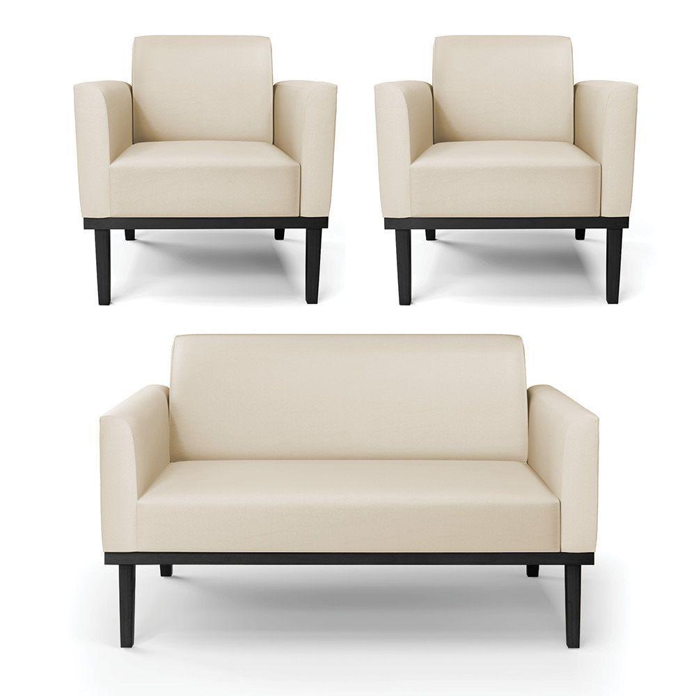 Sofá Namoradeira Com 2 Poltronas Base De Madeira Fixa Preto Marisa Corino Bege D03 - D\'rossi - 1