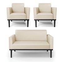 Sofá Namoradeira Com 2 Poltronas Base De Madeira Fixa Preto Marisa Corino Bege D03 - D\'rossi - 1