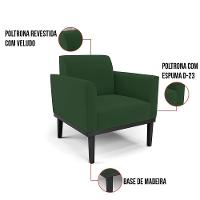 Kit 2 Poltronas Base De Madeira Fixa Preto Marisa Veludo Verde D03 - D'Rossi