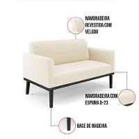 Sofá Namoradeira Com 2 Poltronas Base De Madeira Fixa Preto Marisa Veludo Bege D03 - D'Rossi - 2