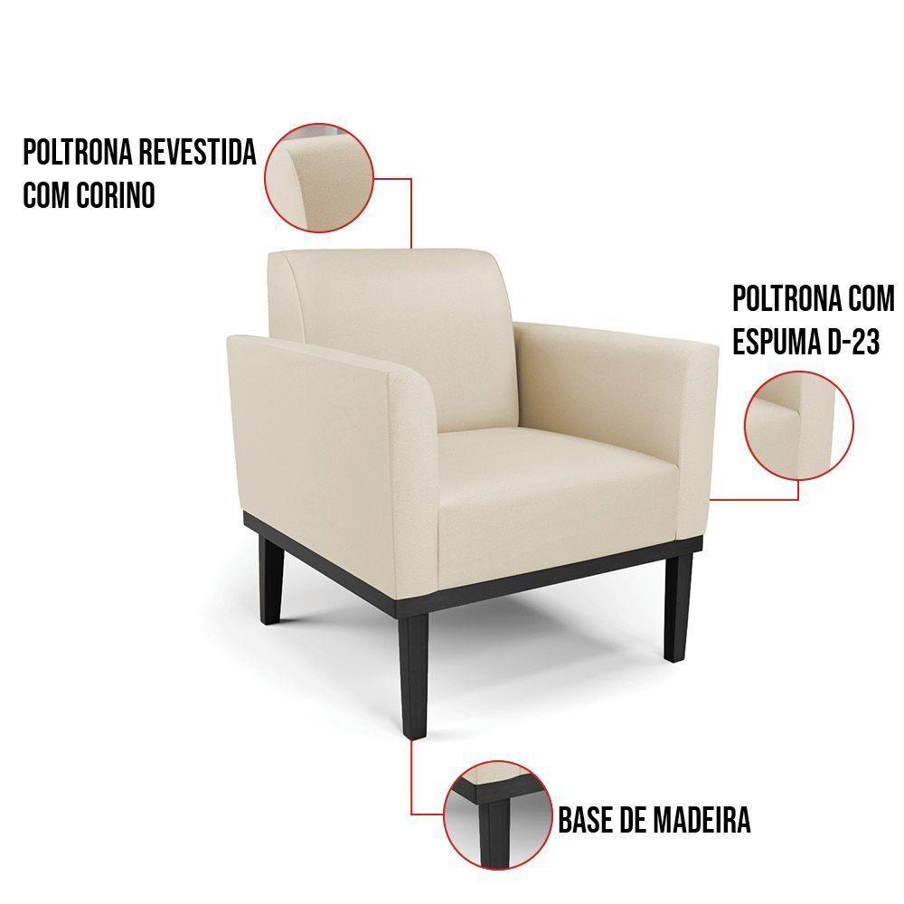 Kit 2 Poltronas Base De Madeira Fixa Preto Marisa Corino D03 - D\'rossi Cor Bege - 3