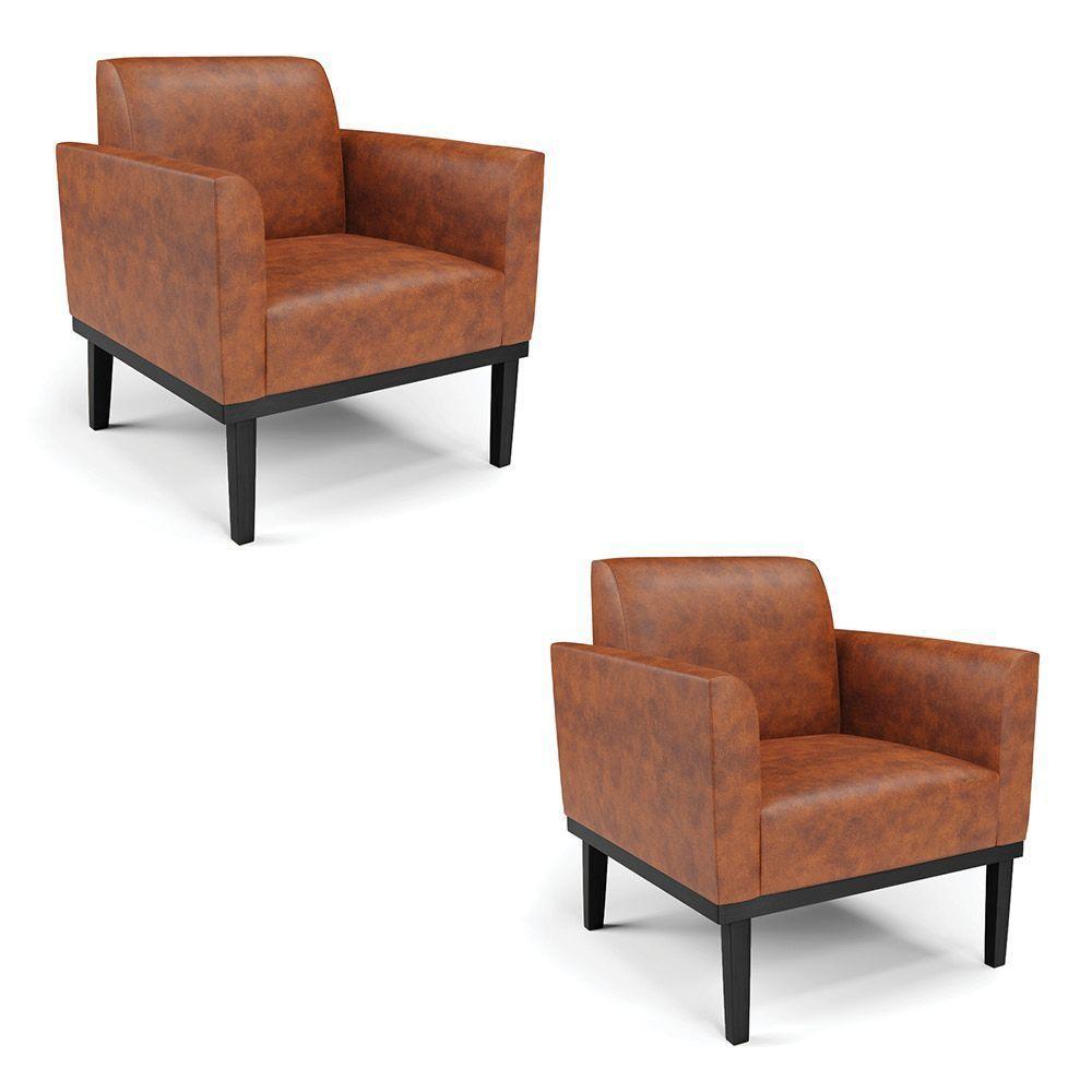 Kit 2 Poltronas Base De Madeira Fixa Preto Marisa Corano Nozes D03 - D\'rossi - 1