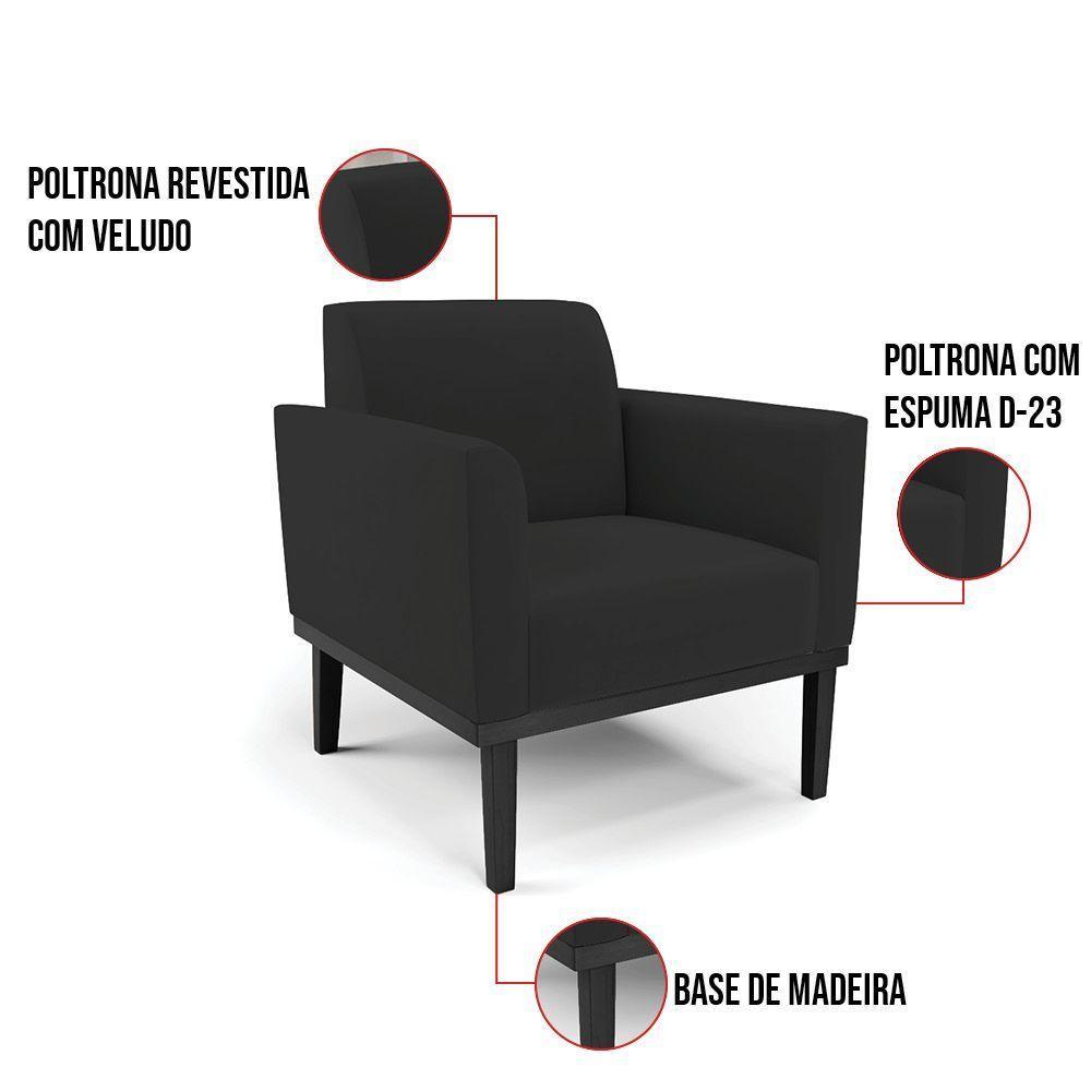 Kit 2 Poltronas Base De Madeira Fixa Preto Marisa Veludo Preto D03 - D'Rossi - 3
