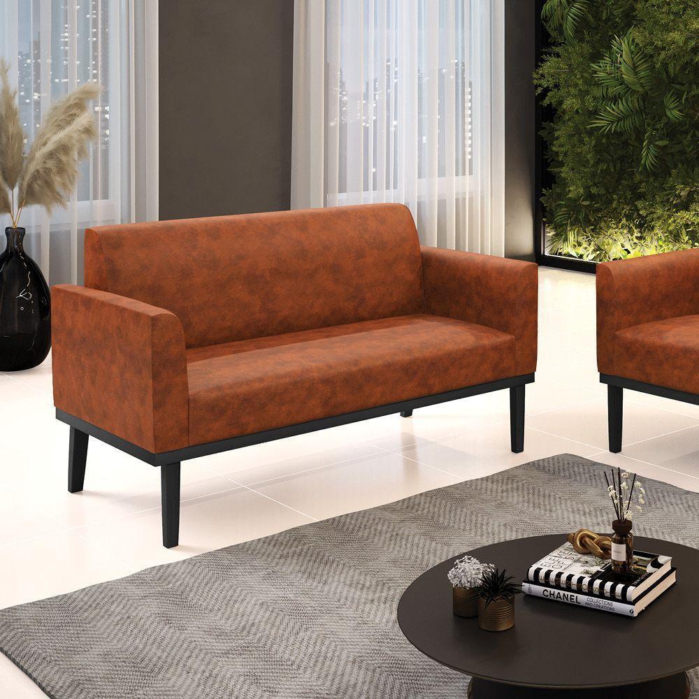 Sofá Namoradeira Com Poltrona Base De Madeira Fixa Preto Marisa Corano Nozes D03 - D\'rossi - 7