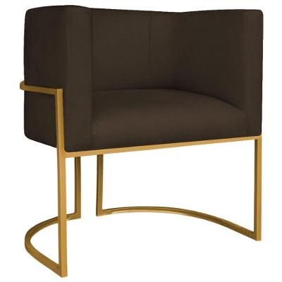 Poltrona Decorativa Luna Base De Ferro Dourado Sintético Cor Marrom
