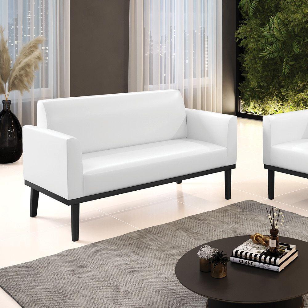 Sofá Namoradeira Com Poltrona Base De Madeira Fixa Preto Marisa Corano Branco D03 - D\'rossi - 4