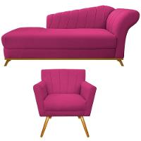 Kit Diva Recamier Vanessa 140cm Lado Esquerdo E 01 Poltrona Laura Suede Cor Pink - 1