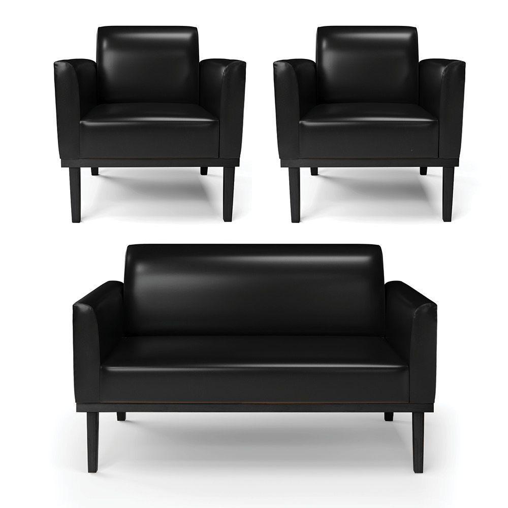 Sofá Namoradeira Com 2 Poltronas Base De Madeira Fixa Preto Marisa Corano Preto D03 - D\'rossi - 1