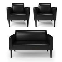 Sofá Namoradeira Com 2 Poltronas Base De Madeira Fixa Preto Marisa Corano Preto D03 - D\'rossi - 1