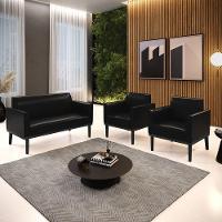 Sofá Namoradeira Com 2 Poltronas Base De Madeira Fixa Preto Marisa Corano Preto D03 - D\'rossi - 7