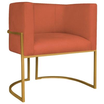 Poltrona Decorativa Luna Base De Ferro Dourado Suede Cor Terracota