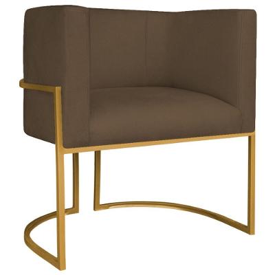 Poltrona Decorativa Luna Base De Ferro Dourado Suede Cor Marrom